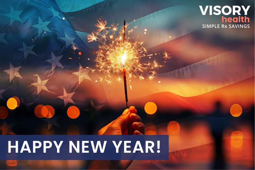 Sparkler with American Flag - Happy New Year! Text - Visory Health Blog